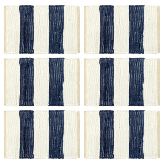 vidaXL Placemats 6 pcs Chindi Stripe Blue and White 30x45 cm