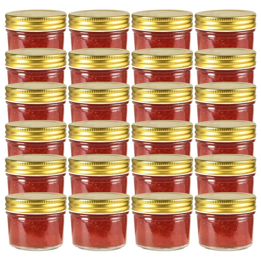 vidaXL Glass Jam Jars with Gold Lids 24 pcs 110 ml