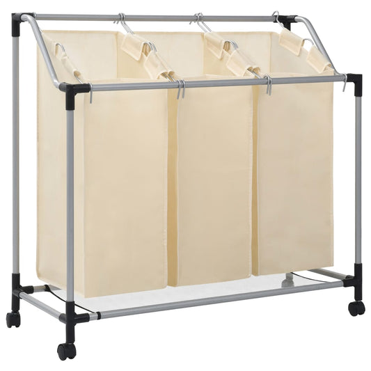 vidaXL Laundry Sorter with 3 Bags Cream Steel