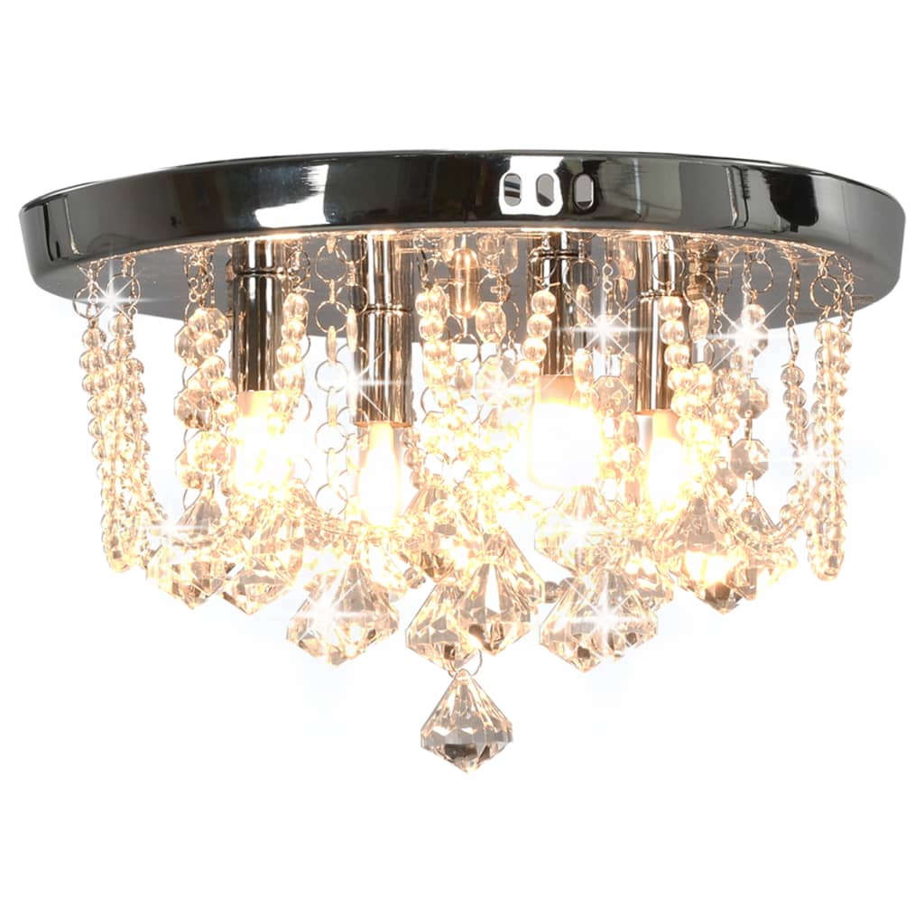 vidaXL Ceiling Lamp with Crystal Beads Silver Round 4 x G9 Bulbs