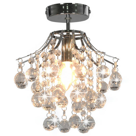 vidaXL Ceiling Lamp with Crystal Beads Silver Round E14