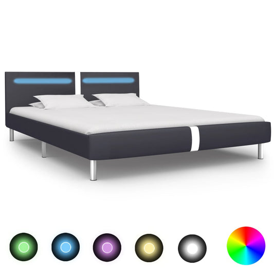 vidaXL Bed Frame with LED Black Faux Leather 150x200 cm 5FT King Size
