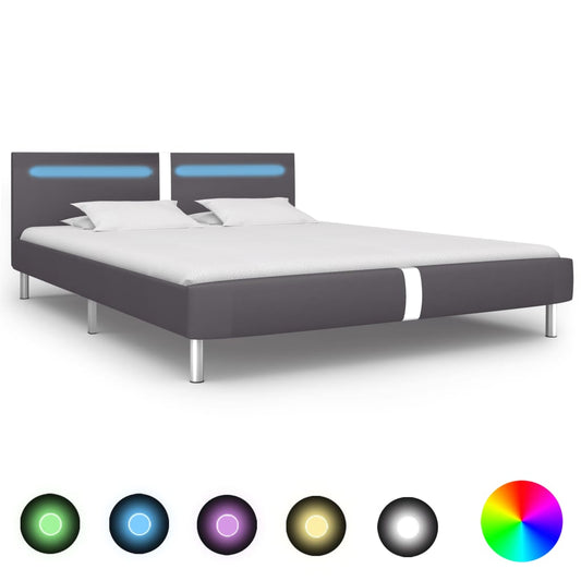 vidaXL Bed Frame with LED Grey Faux Leather 150x200 cm 5FT King Size