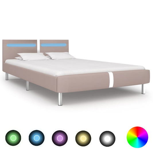 vidaXL Bed Frame with LED Cappuccino Faux Leather 135x190 cm 4FT6 Double