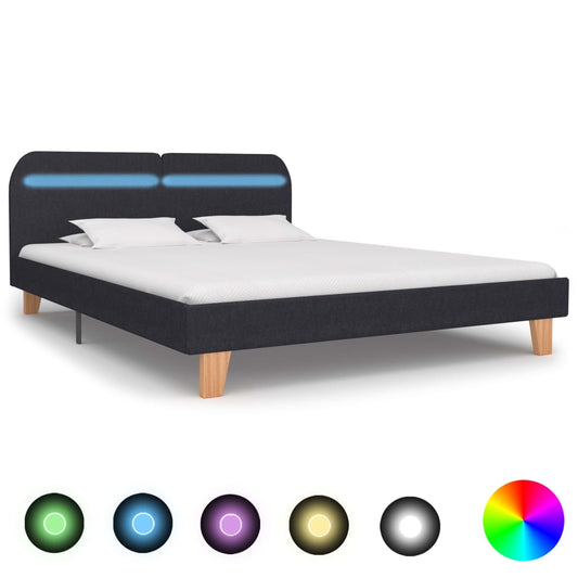 vidaXL Bed Frame with LED Dark Grey Fabric 150x200 cm 5FT King Size