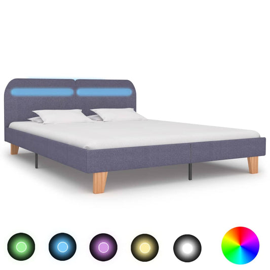 vidaXL Bed Frame with LED Light Grey Fabric 150x200 cm 5FT King Size