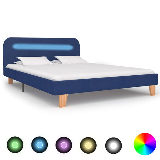 vidaXL Bed Frame with LED Blue Fabric 135x190 cm 4FT6 Double
