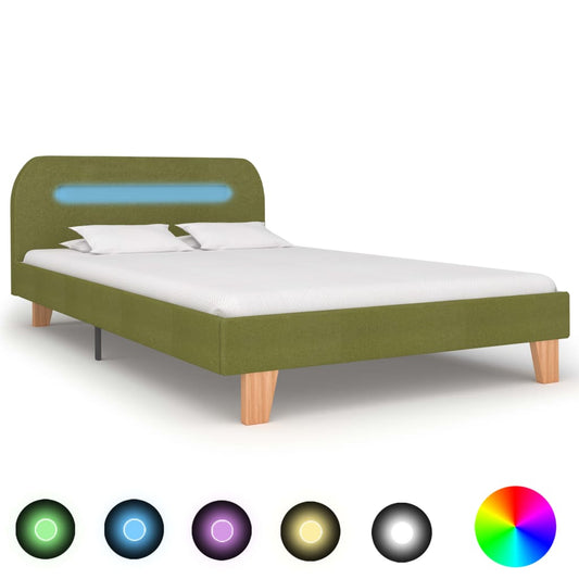 vidaXL Bed Frame with LED Green Fabric 120x190 cm 4FT Small Double