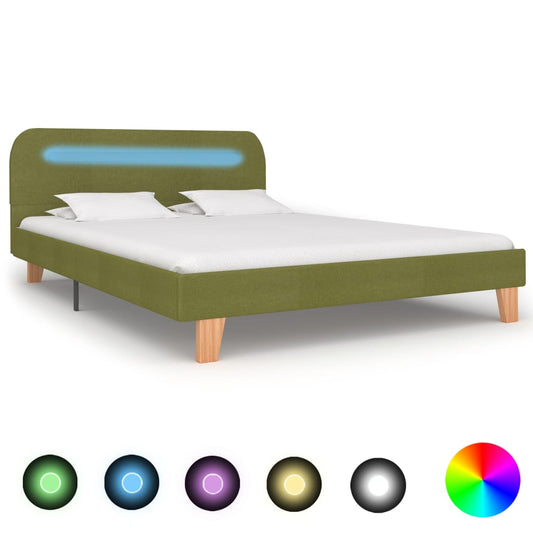 vidaXL Bed Frame with LED Green Fabric 135x190 cm 4FT6 Double
