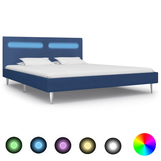 vidaXL Bed Frame with LED Blue Fabric 150x200 cm 5FT King Size