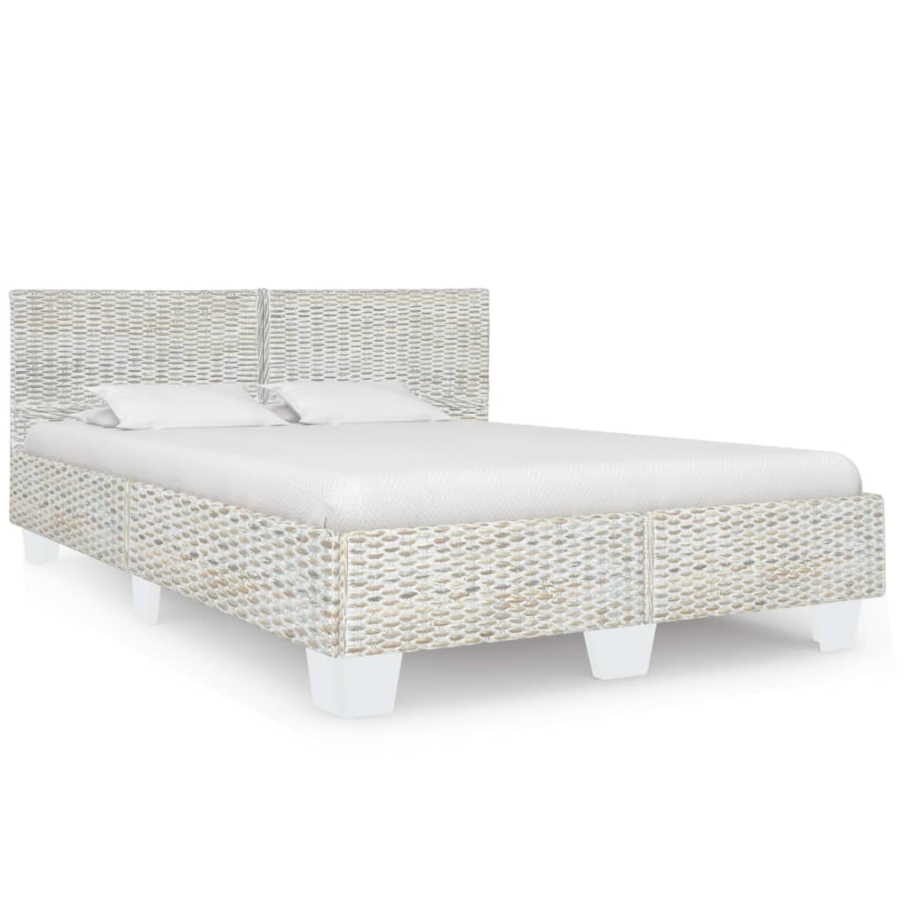 vidaXL Bed Frame Grey Natural Rattan 160x200 cm