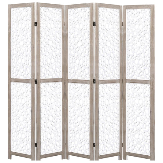 vidaXL 5-Panel Room Divider White 175x165 cm Solid Wood