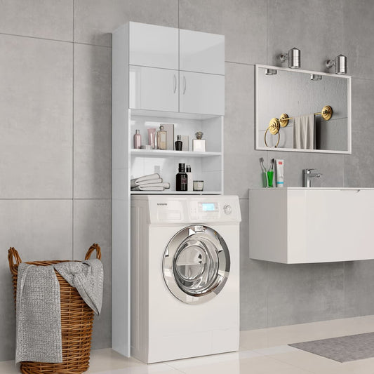 vidaXL Washing Machine Cabinet High Gloss White 64x25.5x190 cm Engineered Wood