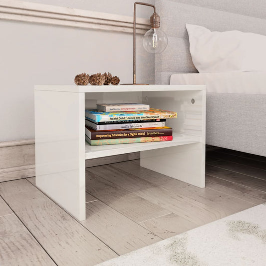 vidaXL Bedside Cabinet High Gloss White 40x30x30 cm Engineered Wood