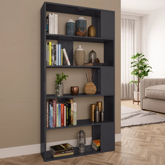 vidaXL Book Cabinet/Room Divider High Gloss Grey 80x24x159 cm Engineered Wood