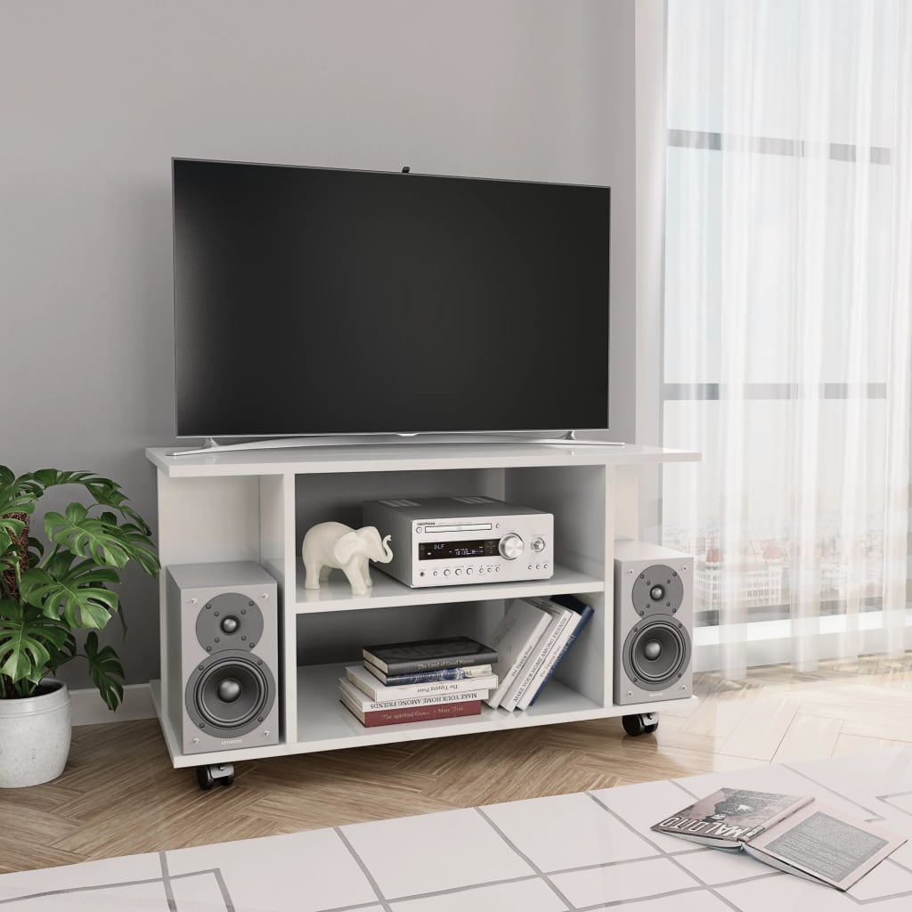 vidaXL TV Cabinet with Castors High Gloss White 80x40x40 cm Engineered Wood
