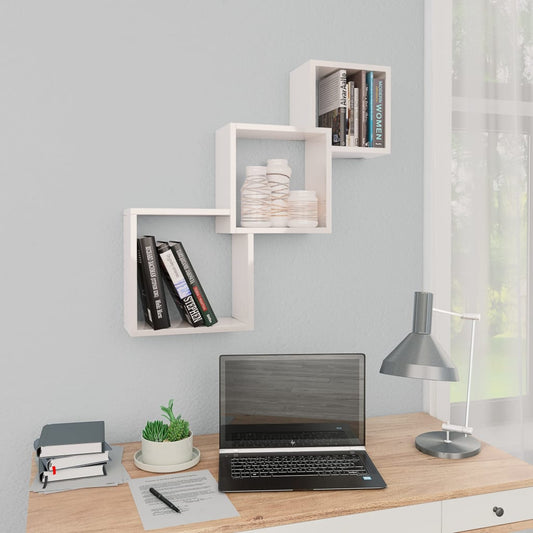 vidaXL Cube Wall Shelf High Gloss White 68x15x68 cm Engineered Wood