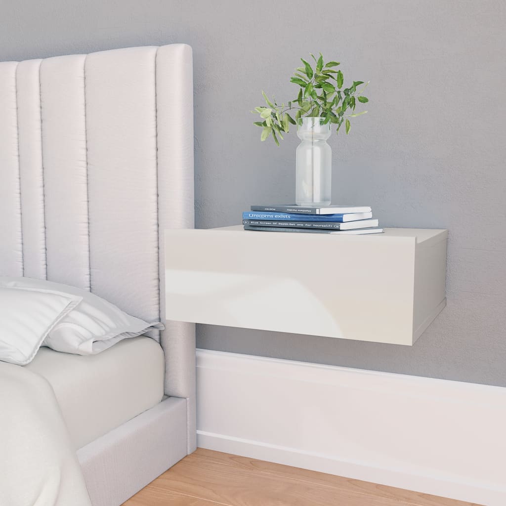 vidaXL Floating Nightstands 2 pcs High Gloss White 40x30x15 cm Engineered Wood