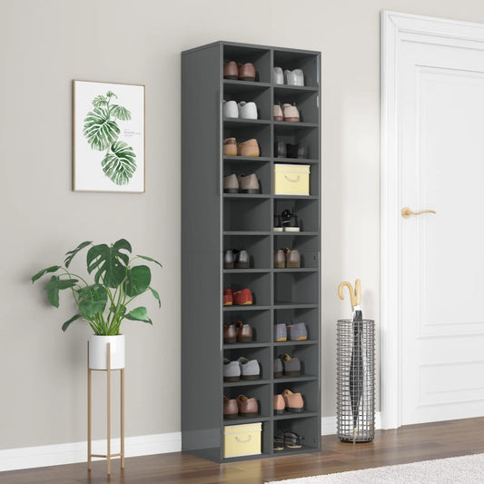 vidaXL Shoe Cabinet High Gloss Grey 54x34x183 cm Engineered Wood