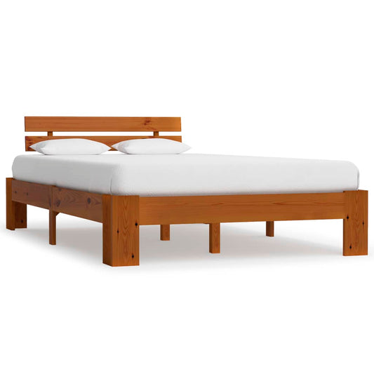 vidaXL Bed Frame Honey Brown Solid Pine Wood 140x200 cm