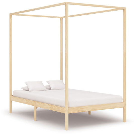 vidaXL Canopy Bed Frame Solid Pine Wood 140x200 cm