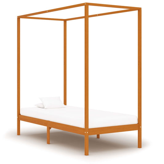vidaXL Canopy Bed Frame Honey Brown Solid Pine Wood 100x200 cm