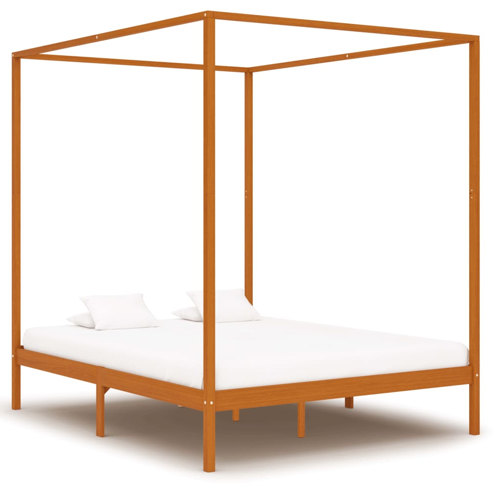 vidaXL Canopy Bed Frame Honey Brown Solid Pine Wood 160x200 cm