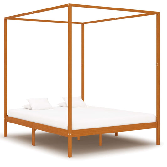 vidaXL Canopy Bed Frame Honey Brown Solid Pine Wood 160x200 cm