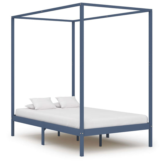 vidaXL Canopy Bed Frame Grey Solid Pine Wood 120x200 cm