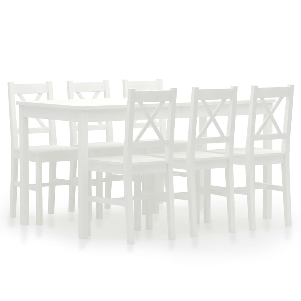 vidaXL 7 Piece Dining Set Pinewood White