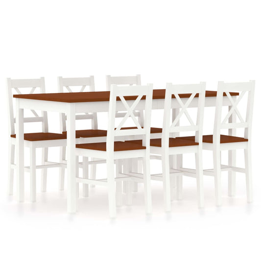 vidaXL 7 Piece Dining Set Pinewood White and Brown