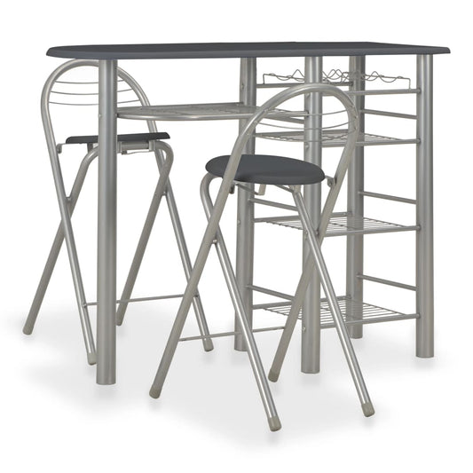 vidaXL 3 Piece Bar Set with Shelves Wood and Steel Black