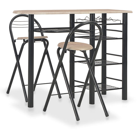 vidaXL 3 Piece Bar Set with Shelves Wood and Steel