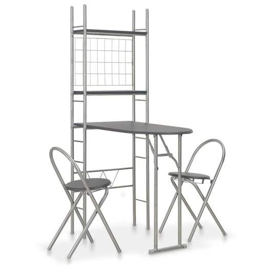 vidaXL 3 Piece Folding Dining Set with Storage Rack MDF and Steel Black