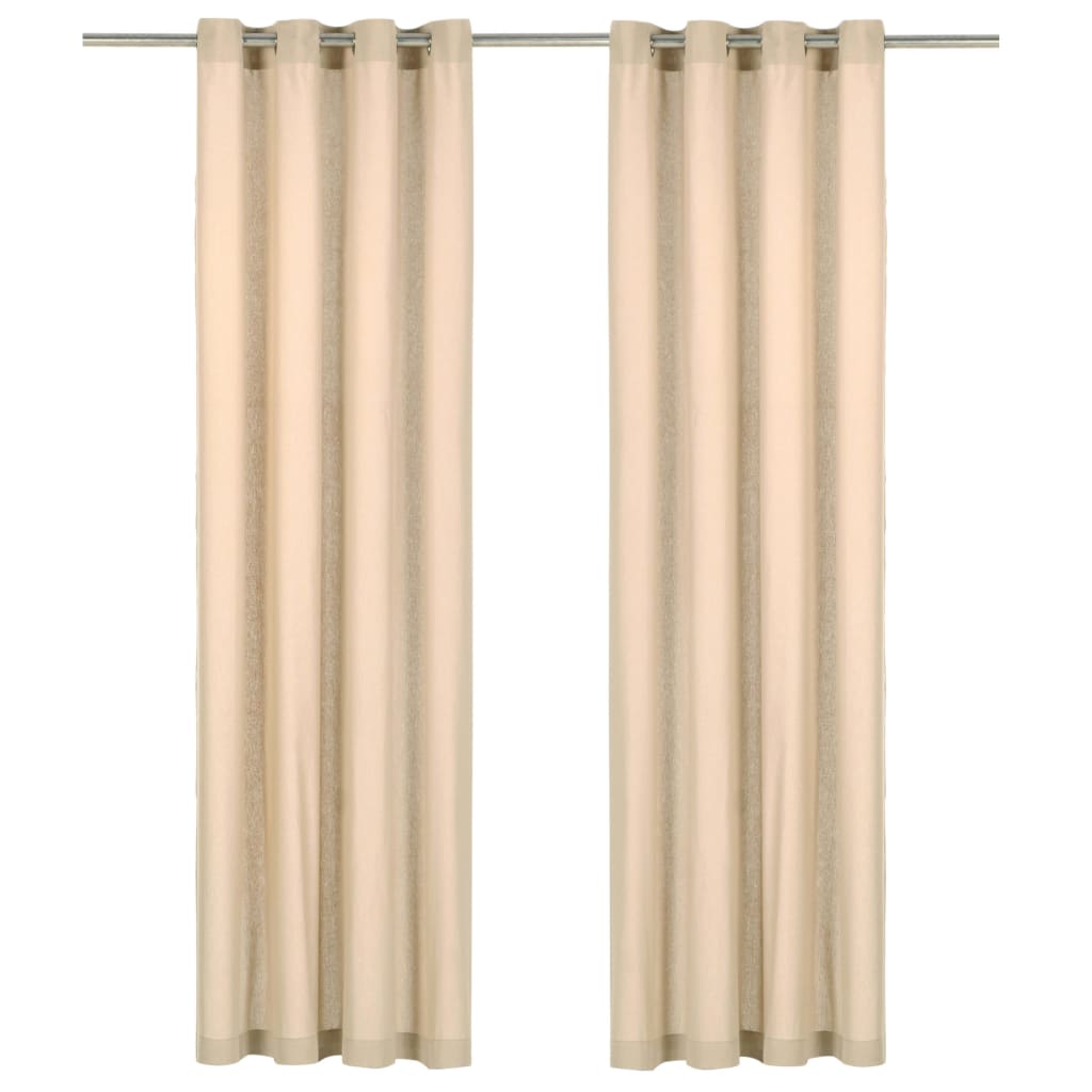 vidaXL Curtains with Metal Rings 2 pcs Cotton 140x245 cm Beige