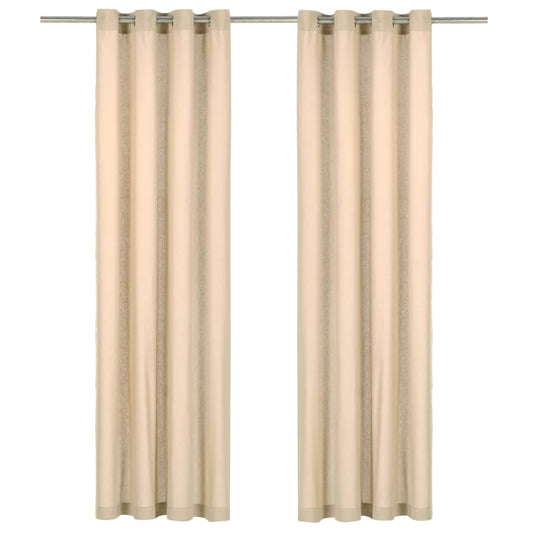 vidaXL Curtains with Metal Rings 2 pcs Cotton 140x245 cm Beige
