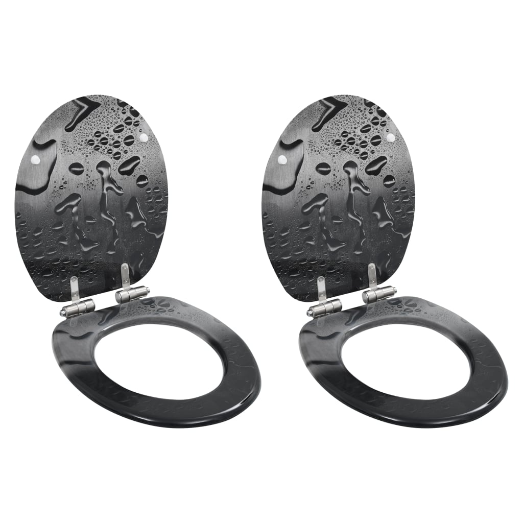 vidaXL WC Toilet Seats 2 pcs with Soft Close Lids MDF Water Drop Design