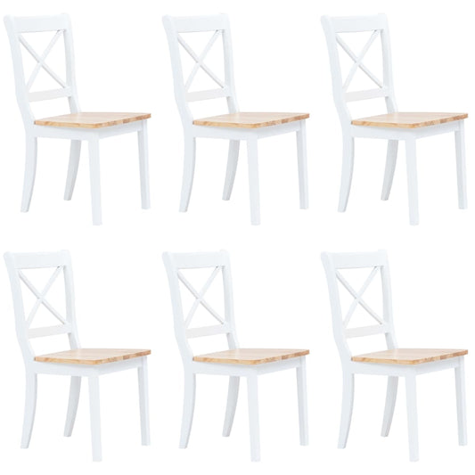 vidaXL Dining Chairs 6 pcs White and Light Wood Solid Rubber Wood