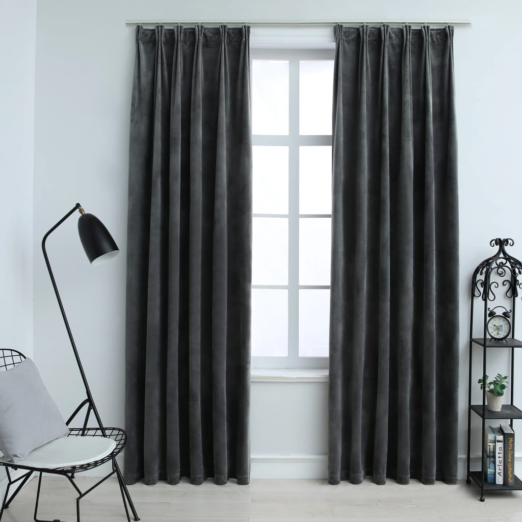 vidaXL Blackout Curtains 2 pcs with Hooks Velvet Anthracite 140x175 cm