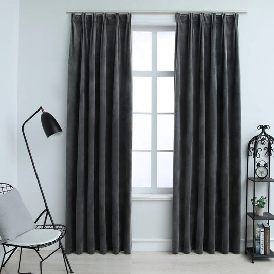 vidaXL Blackout Curtains 2 pcs with Hooks Velvet Anthracite 140x175 cm
