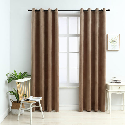 vidaXL Blackout Curtains with Rings 2 pcs Velvet Beige 140x245 cm