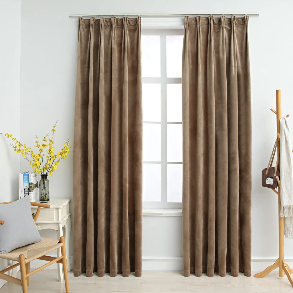 vidaXL Blackout Curtains 2 pcs with Hooks Velvet Beige 140x245 cm