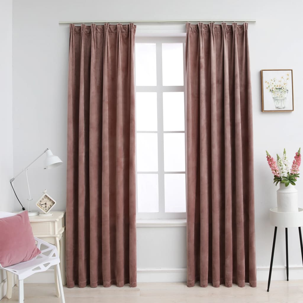 vidaXL Blackout Curtains 2pcs with Hooks Velvet Antique Pink 140x225cm