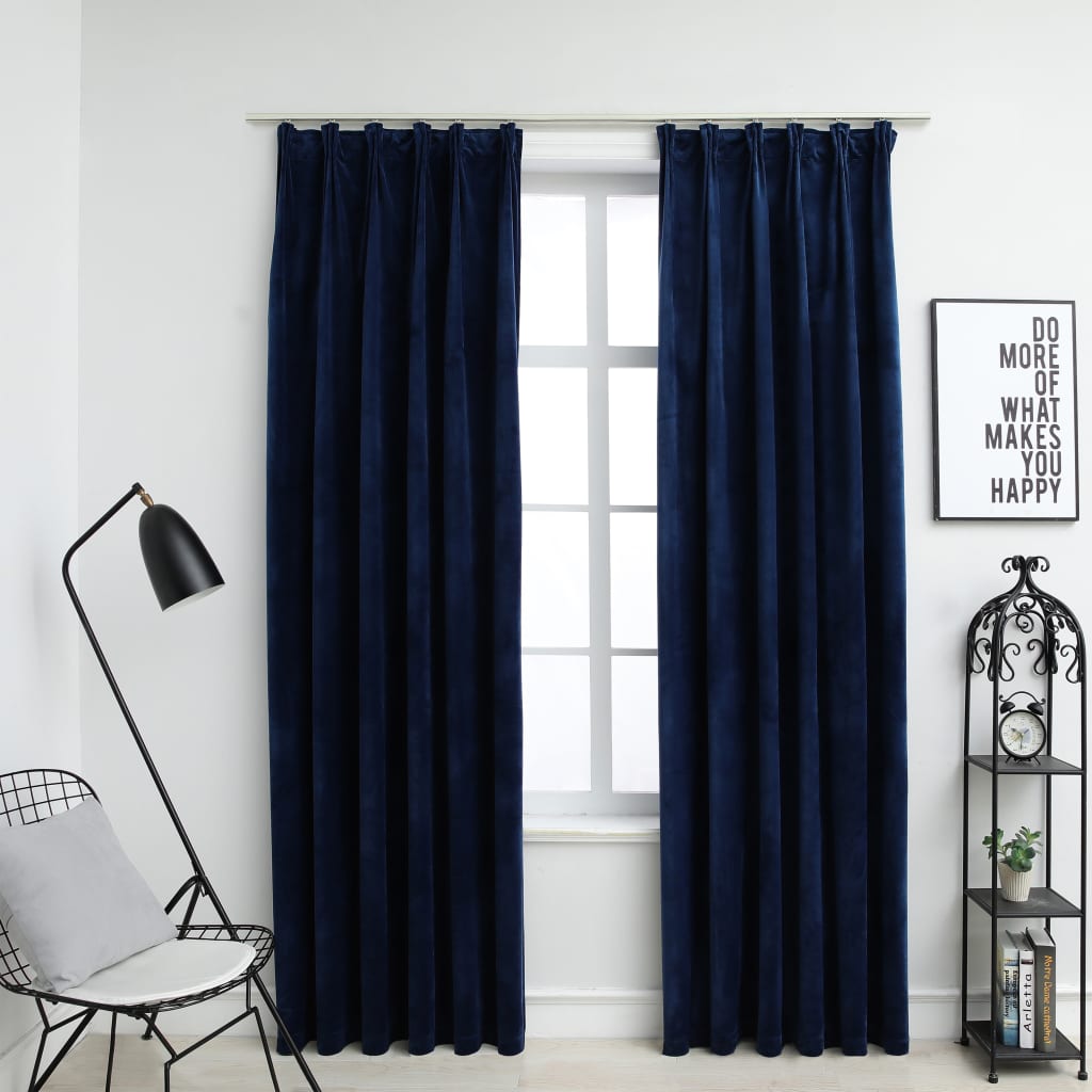 vidaXL Blackout Curtains 2 pcs with Hooks Velvet Dark Blue 140x225 cm