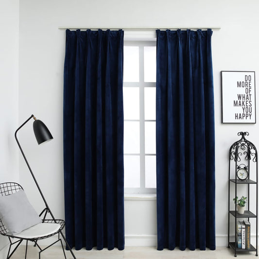 vidaXL Blackout Curtains 2 pcs with Hooks Velvet Dark Blue 140x225 cm