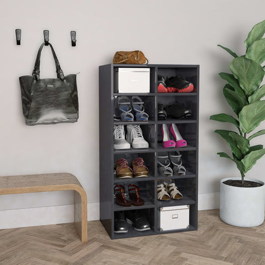 vidaXL Shoe Rack High Gloss Grey 54x34x100.5 cm Engineered Wood