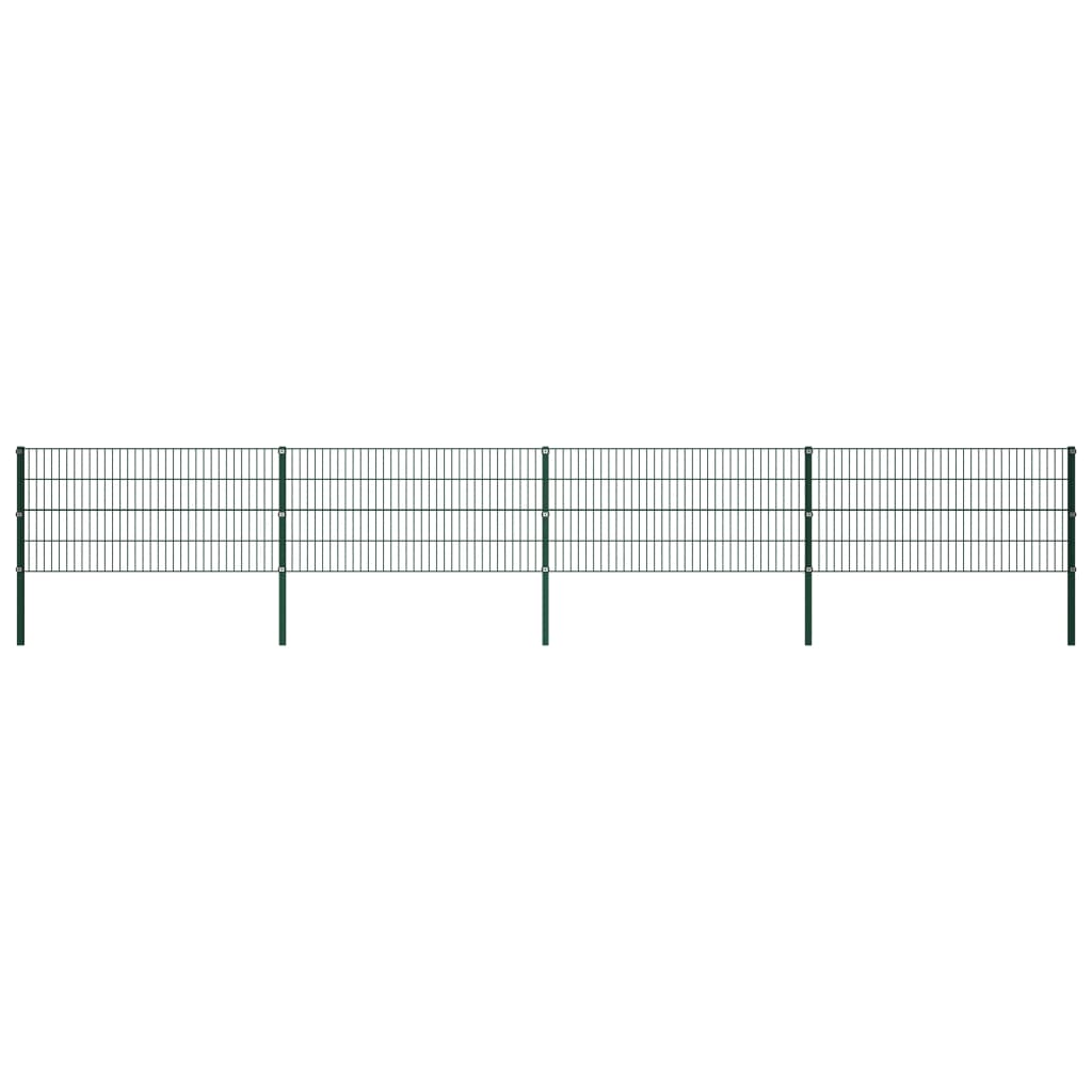 vidaXL Fence Panel with Posts Iron 6.8x0.8 m Green