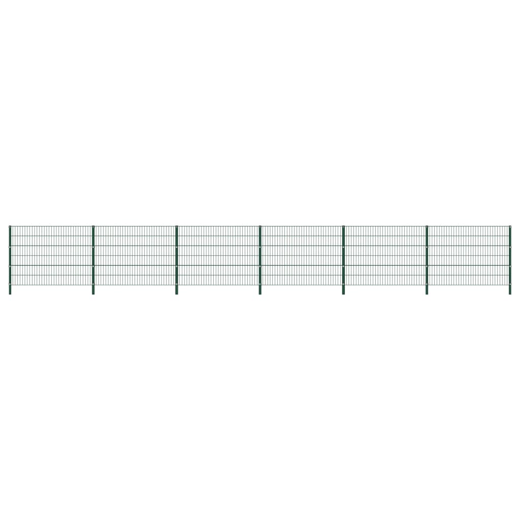 vidaXL Fence Panel with Posts Iron 10.2x1.2 m Green