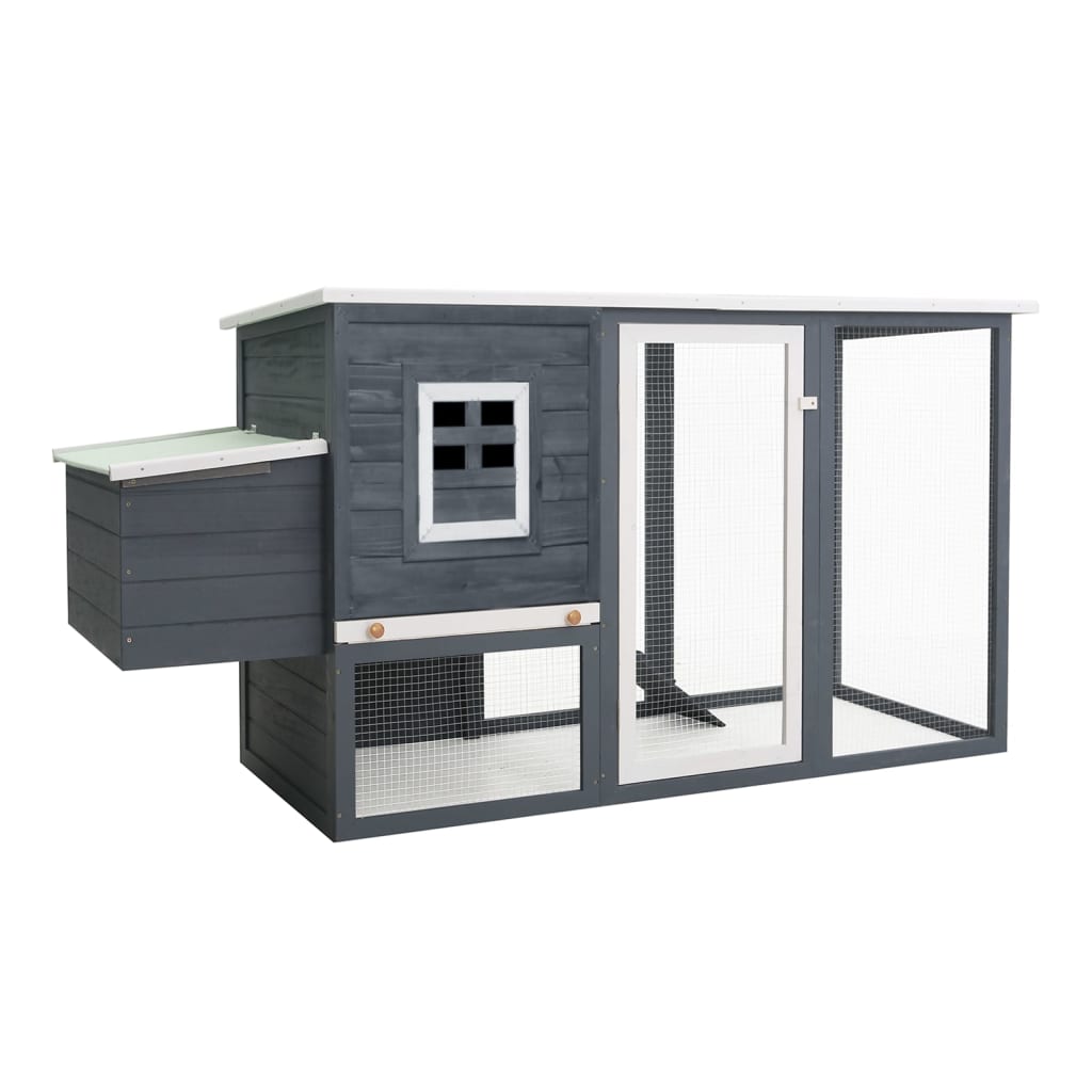vidaXL Outdoor Chicken Cage Hen House with 1 Egg Cage Grey Wood