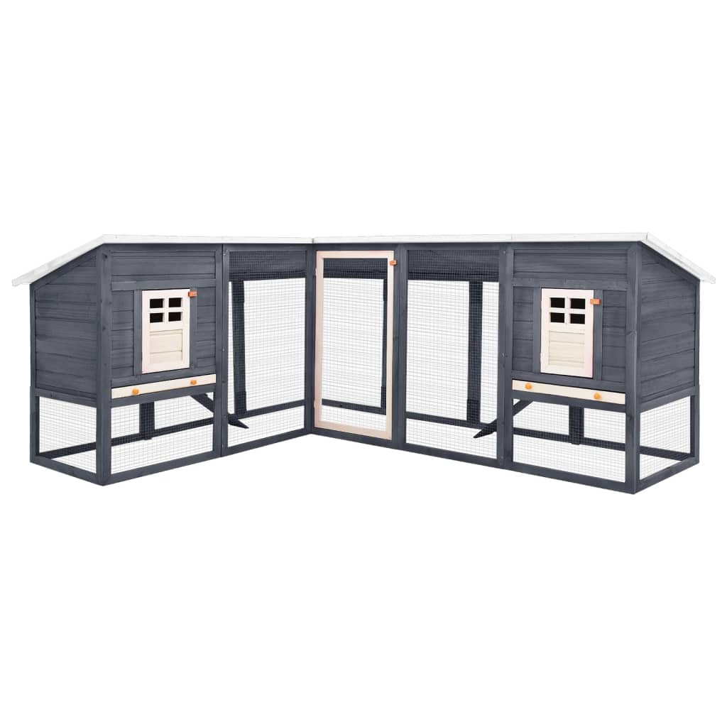 vidaXL Outdoor Rabbit Hutch with Run Grey and White Solid Fir Wood